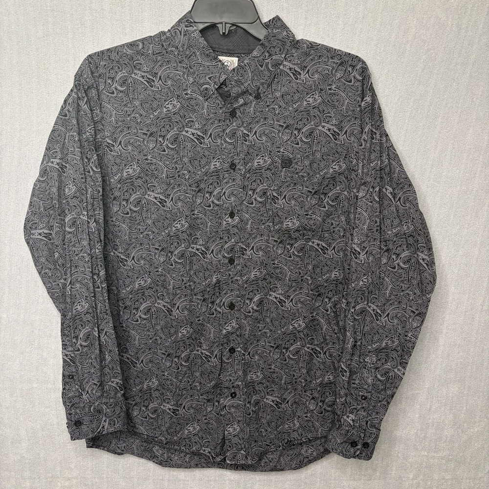 Cinch Men's Large Button Down Western Shirt Long Sleeve Gray Black Paisley Rodeo